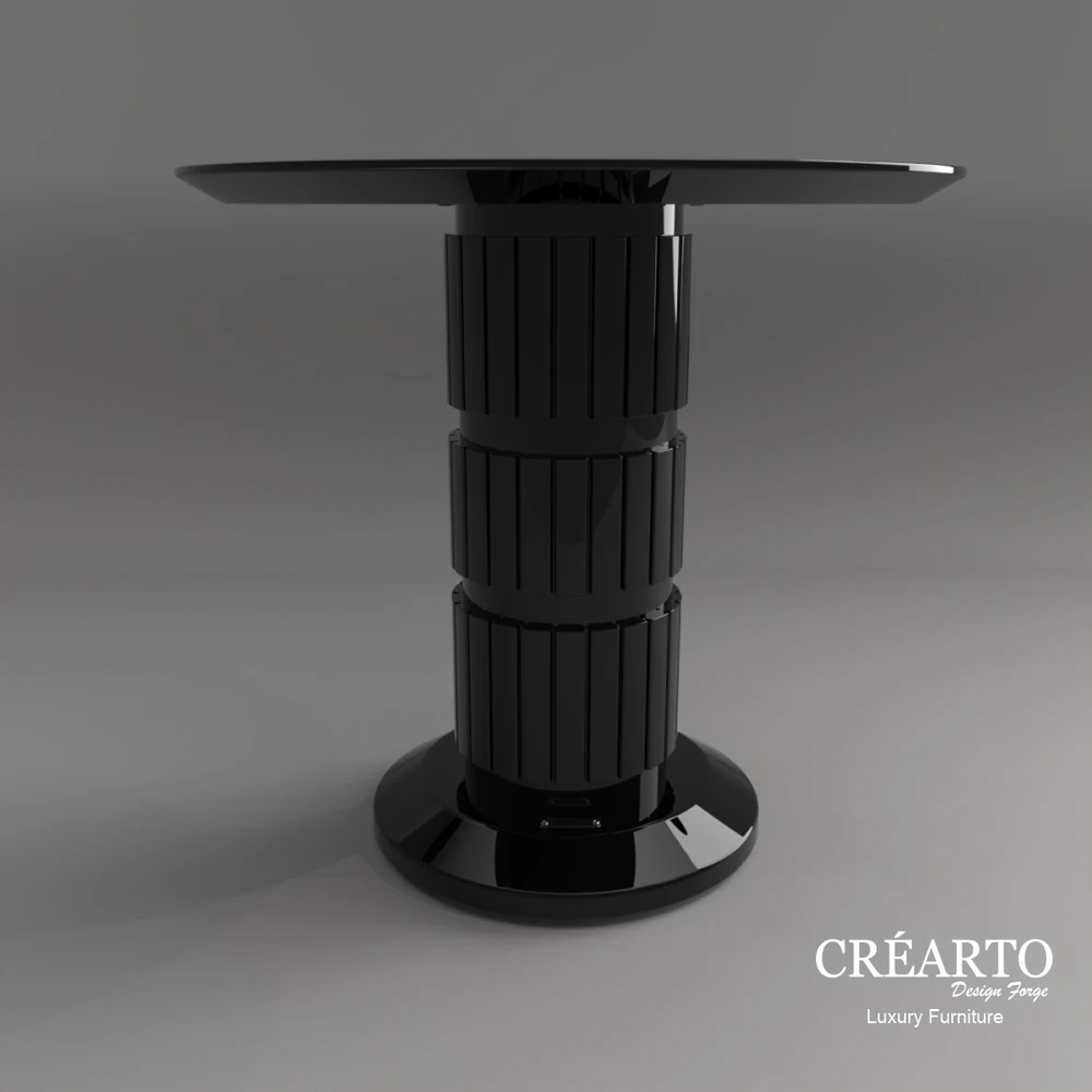Czarny stolik kawowy CRÉARTO Design Forge na szarym tle